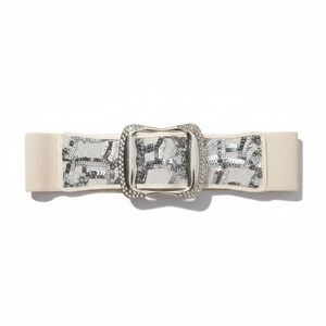 Elegant Silver and Off White Wide Sequin Belt  24"-38" Waist Elastic